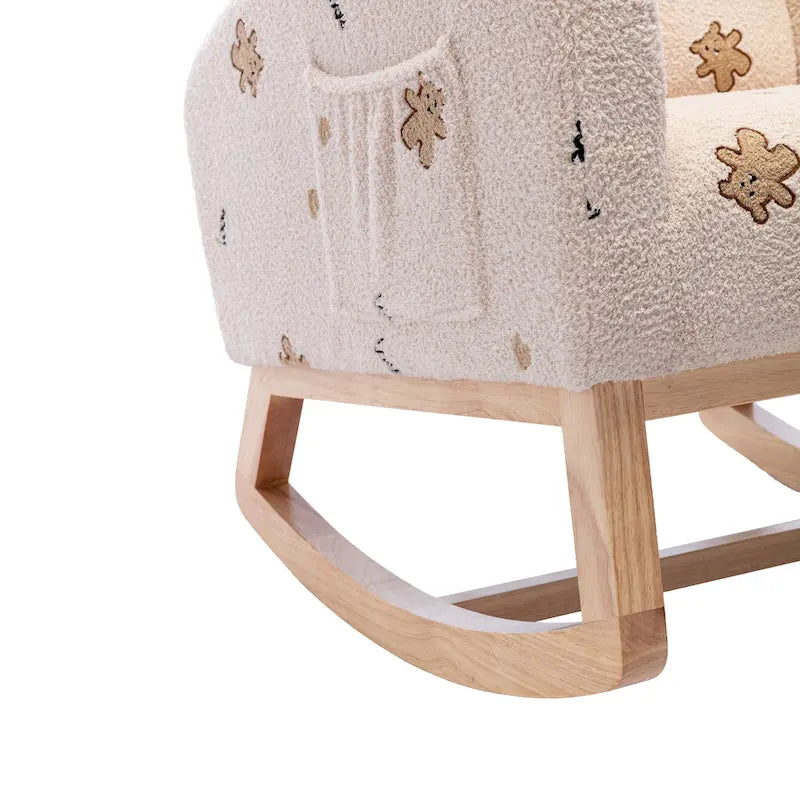 Fauteuil à bascule moderne rembourré avec poche latérale, chaise de chambre d'enfant en bois à dossier haut