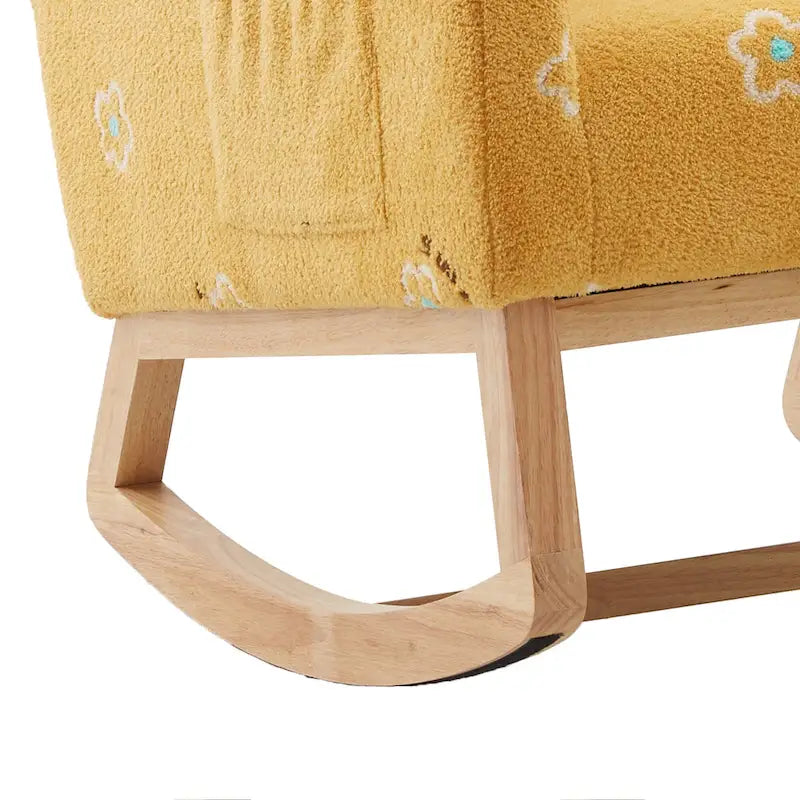 Fauteuil à bascule moderne rembourré avec poche latérale, chaise de chambre d'enfant en bois à dossier haut