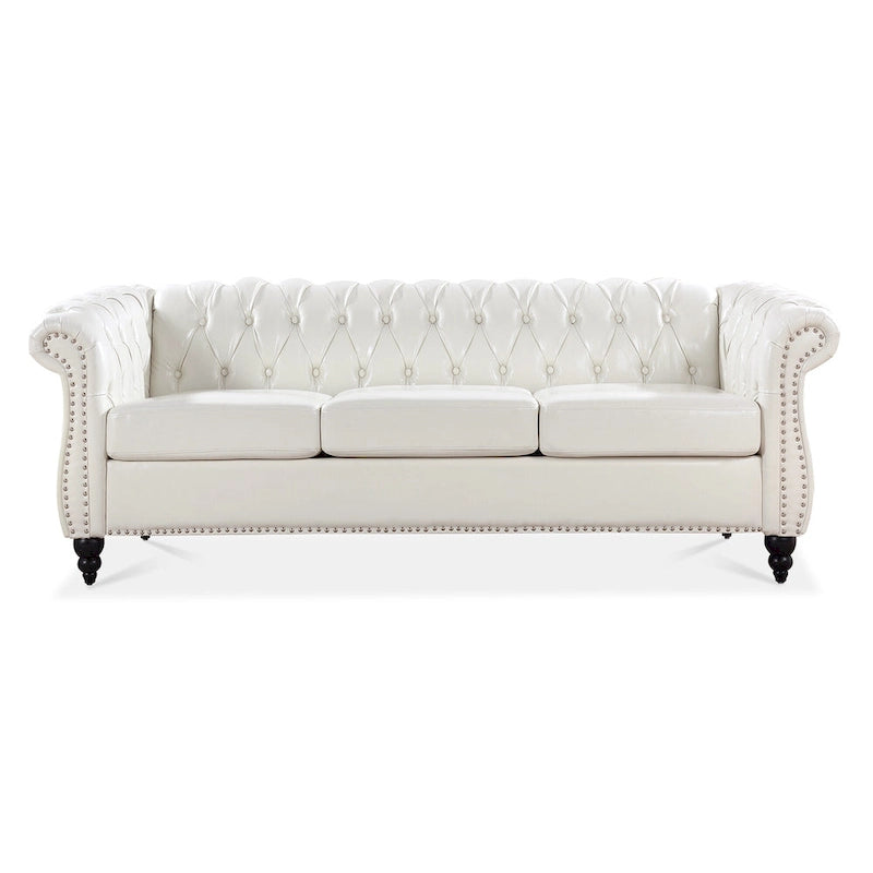 Canapé Chesterfield 3 places en similicuir blanc 84,65 avec dossier capitonné