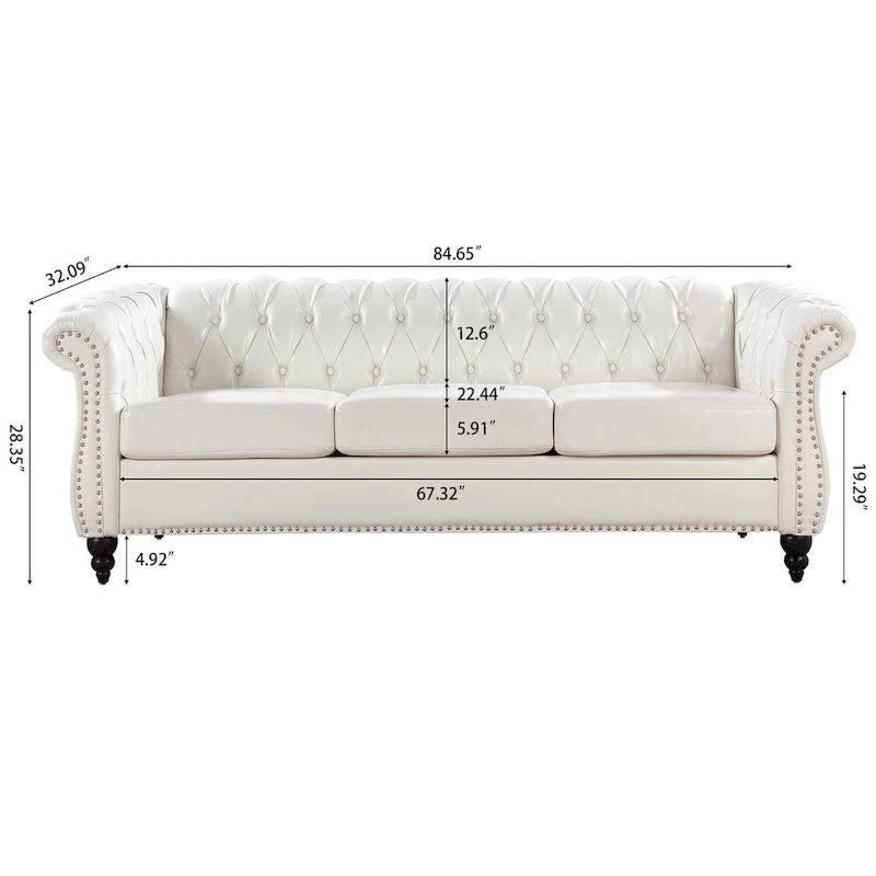 Canapé Chesterfield 3 places en similicuir blanc 84,65 avec dossier capitonné