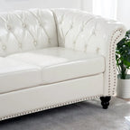 Canapé Chesterfield 3 places en similicuir blanc 84,65 avec dossier capitonné