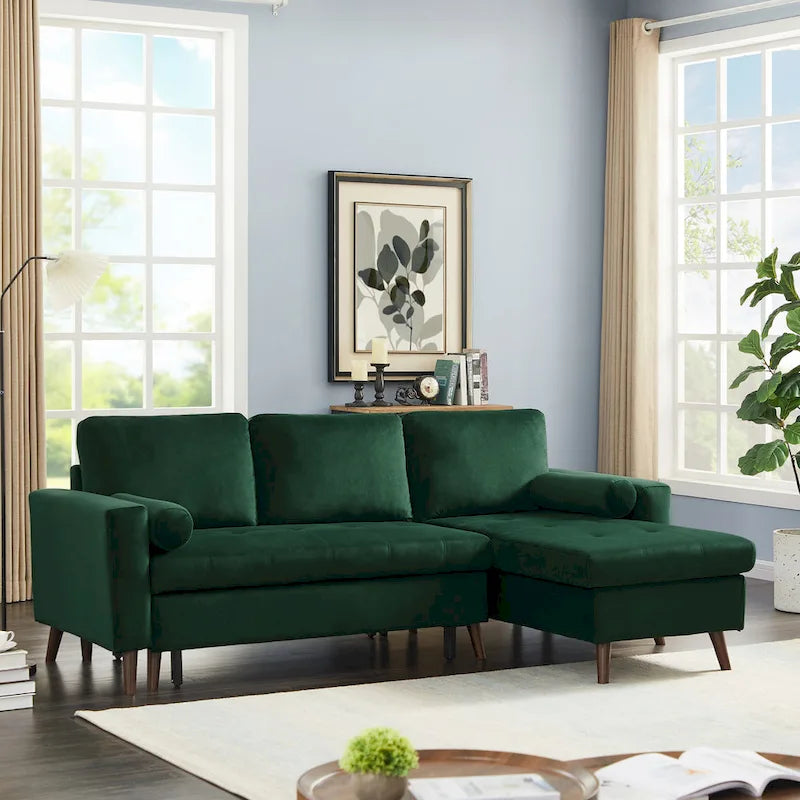 Green 88 Velvet Corner Sleeper Sectional Sofa with Pull-Out Bed