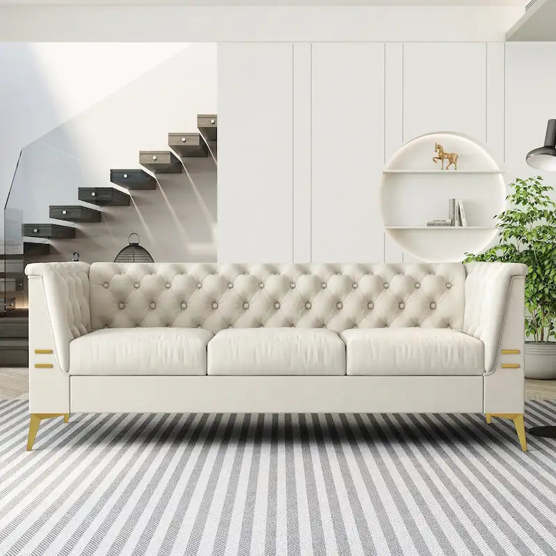 Canapé 3 places en velours 82,7 avec pieds en métal doré