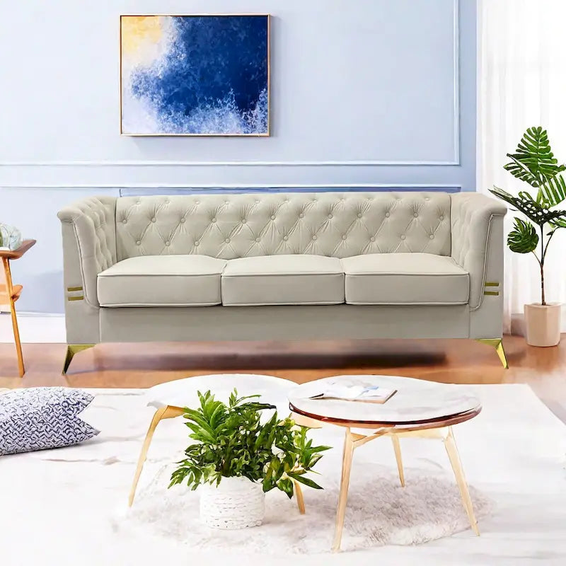 Canapé 3 places en velours 82,7 avec pieds en métal doré