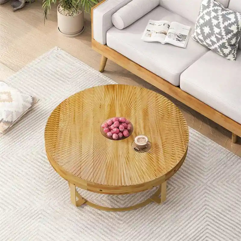 Table basse ronde moderne en bois avec pieds en métal