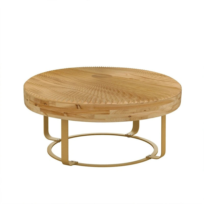 Table basse ronde moderne en bois avec pieds en métal