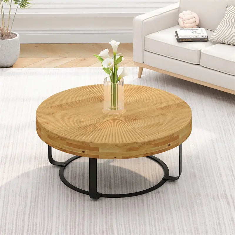 Table basse ronde moderne en bois avec pieds en métal
