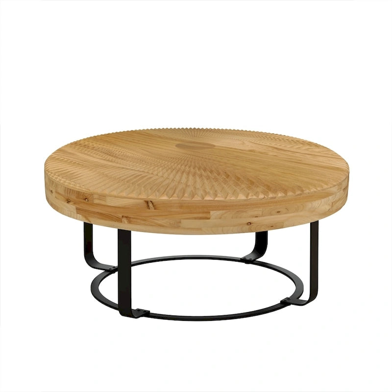 Table basse ronde moderne en bois avec pieds en métal