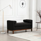 Banc/pouf élégant de 53,5 cm de large, capitonné, avec pieds en bois et coussins cylindriques, idéal pour le pied de lit, la chambre, le salon ou l'entrée.