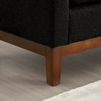 Banc/pouf élégant de 53,5 cm de large, capitonné, avec pieds en bois et coussins cylindriques, idéal pour le pied de lit, la chambre, le salon ou l'entrée.