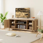 Meuble TV en rotin pour écran 75 pouces, style bohème, avec rangements et portes
