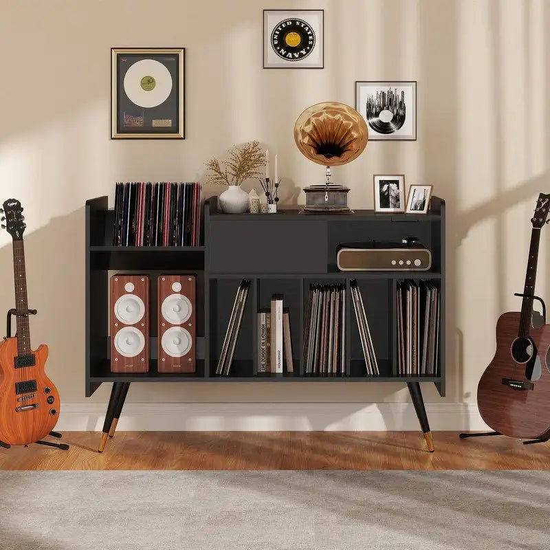 Record Player Stand with Vinyl Storage - 13.78D x 47.24W x 33.66H