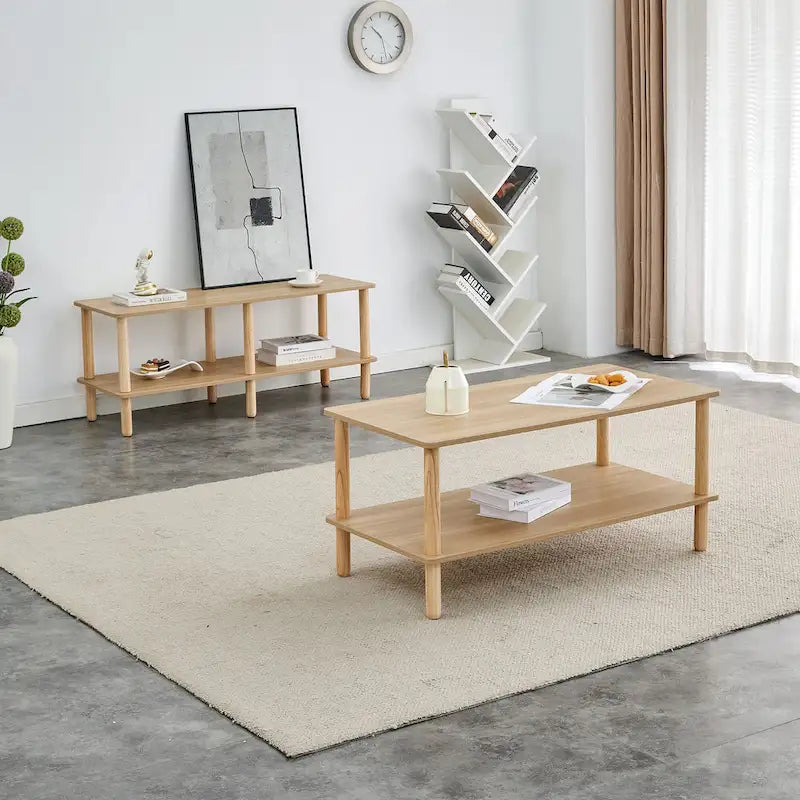 Table basse rectangulaire à deux niveaux pour salon