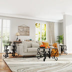 Ensemble de 3 tables basses avec plateau en verre trempé, table d'appoint ronde robuste pour salon