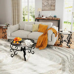 Ensemble de 3 tables basses avec plateau en verre trempé, table d'appoint ronde robuste pour salon