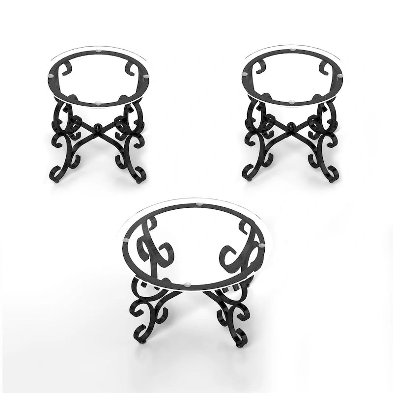 Ensemble de 3 tables basses avec plateau en verre trempé, table d'appoint ronde robuste pour salon