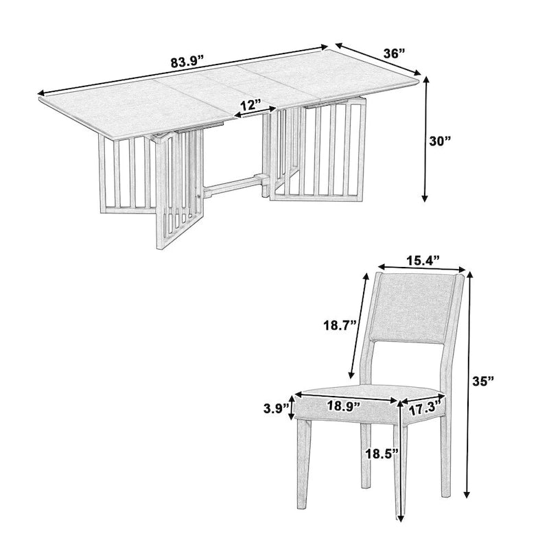 Ensemble de table à manger extensible 9 pièces de style campagnard avec rallonges amovibles