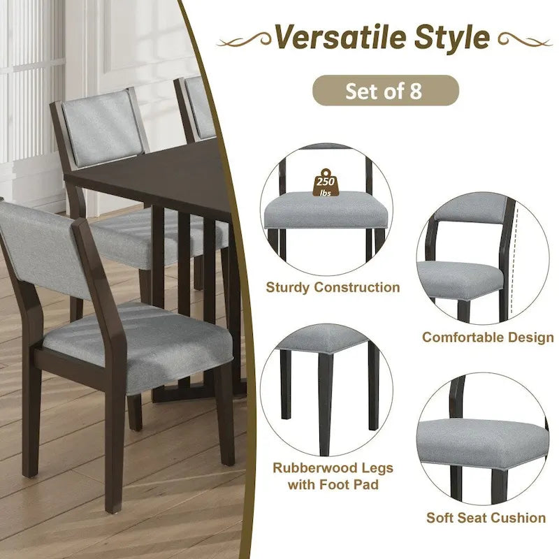 Ensemble de table à manger extensible 9 pièces de style campagnard avec rallonges amovibles