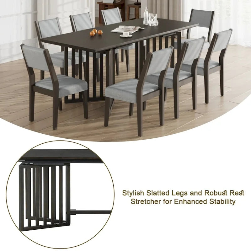 Ensemble de table à manger extensible 9 pièces de style campagnard avec rallonges amovibles