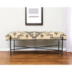 Banc rembourré HomeRoots 48 en mélange de coton crème et noir, style sud-ouest - 122 cm x 46 cm x 41 cm