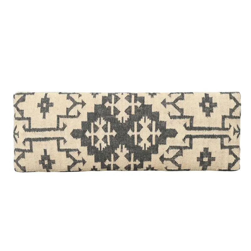 Banc rembourré HomeRoots 48 en mélange de coton crème et noir, style sud-ouest - 122 cm x 46 cm x 41 cm