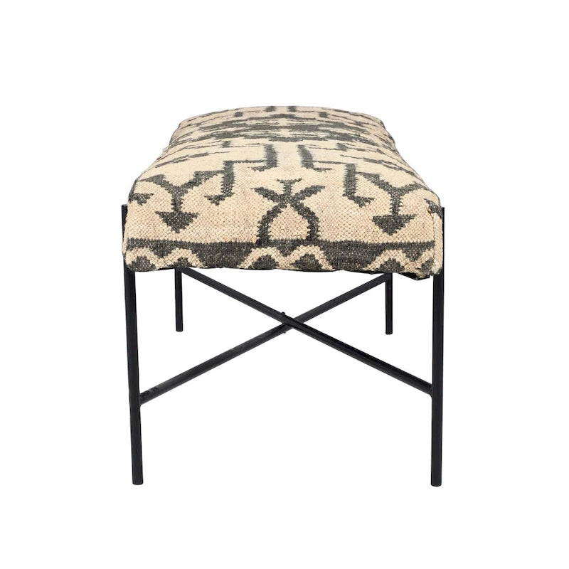 Banc rembourré HomeRoots 48 en mélange de coton crème et noir, style sud-ouest - 122 cm x 46 cm x 41 cm