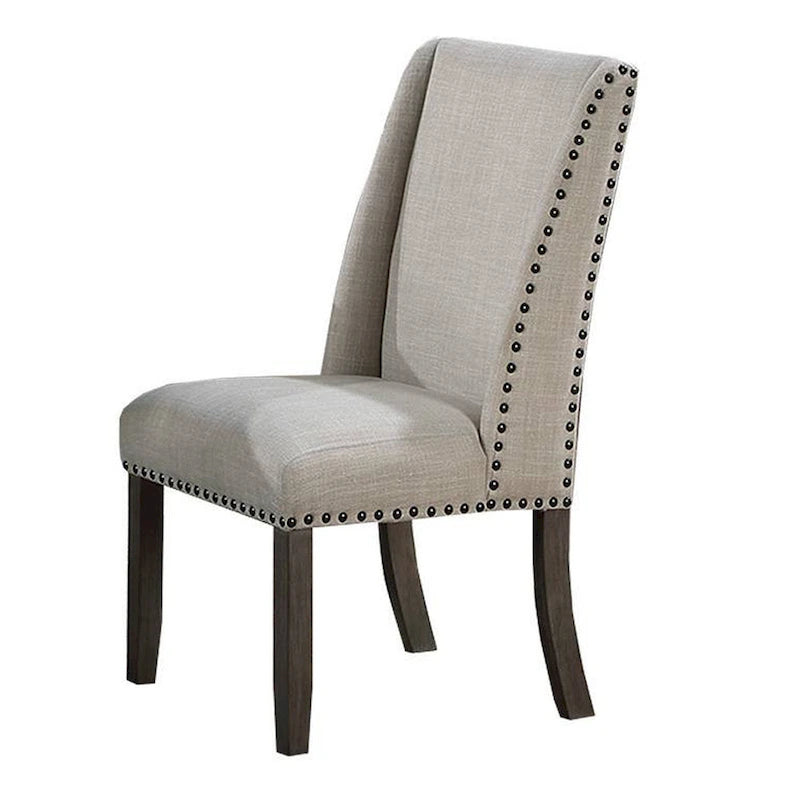 Ensemble de 2 chaises de salle à manger Alex, dossier à oreilles, clous décoratifs en bois brun, beige