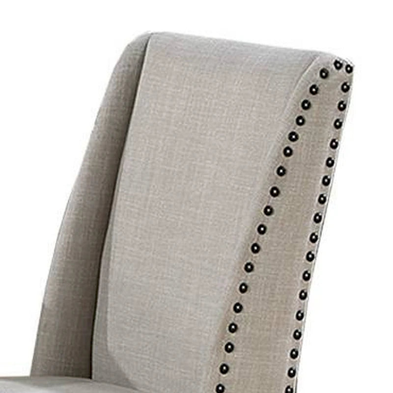 Ensemble de 2 chaises de salle à manger Alex, dossier à oreilles, clous décoratifs en bois brun, beige