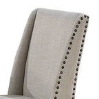 Ensemble de 2 chaises de salle à manger Alex, dossier à oreilles, clous décoratifs en bois brun, beige