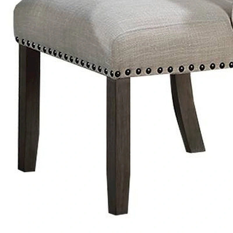 Ensemble de 2 chaises de salle à manger Alex, dossier à oreilles, clous décoratifs en bois brun, beige