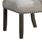 Ensemble de 2 chaises de salle à manger Alex, dossier à oreilles, clous décoratifs en bois brun, beige