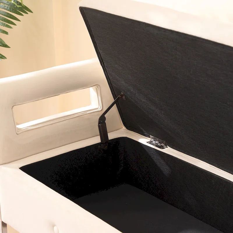Banc de rangement en velours de 67,91 cm de large avec accoudoirs pour salon, entrée et chambre.