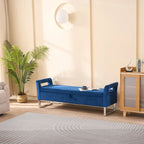 Banc de rangement en velours de 67,91 cm de large avec accoudoirs pour salon, entrée et chambre.