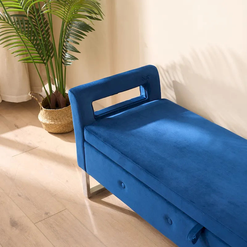 Banc de rangement en velours de 67,91 cm de large avec accoudoirs pour salon, entrée et chambre.