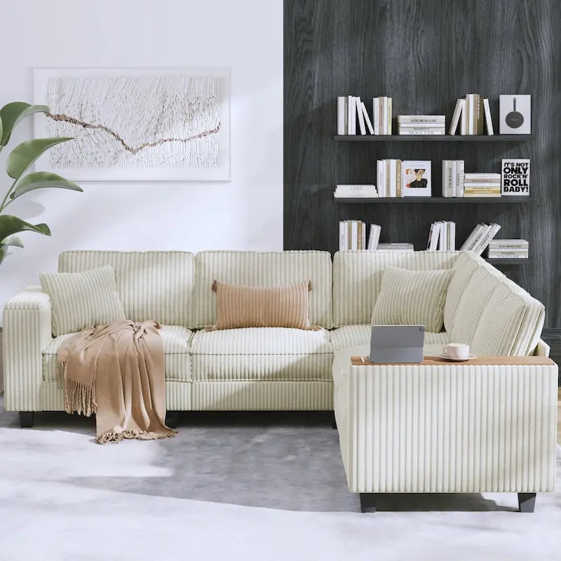 Christopher Knight Home - Canapé d'angle surdimensionné en velours côtelé Jackson, en forme de L, avec rangement dans les accoudoirs