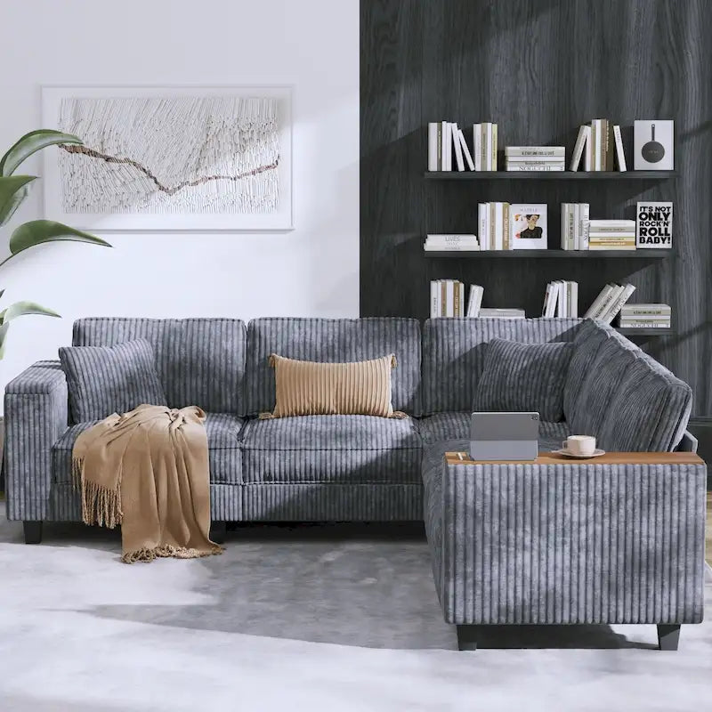 Christopher Knight Home - Canapé d'angle surdimensionné en velours côtelé Jackson, en forme de L, avec rangement dans les accoudoirs