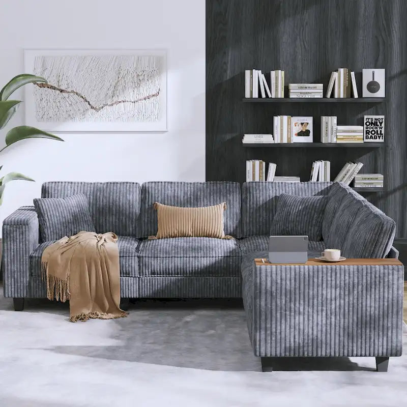 Christopher Knight Home - Canapé d'angle surdimensionné en velours côtelé Jackson, en forme de L, avec rangement dans les accoudoirs