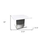 Table d'appoint carrée HomeRoots 22 en marbre blanc et argent et métal - 54,6 cm x 55,9 cm x 54,9 cm