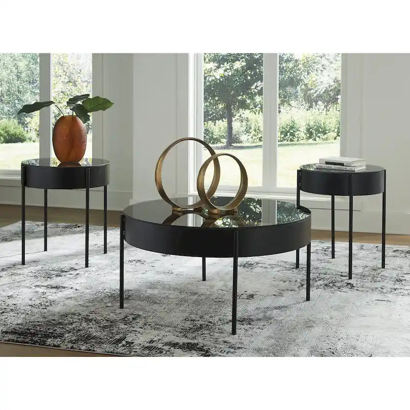 Ensemble de 3 tables d'appoint noires Ardoline de Signature Design by Ashley - 91,4 cm (L) x 91,4 cm (P) x 46,4 cm (H)