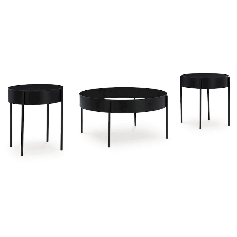 Ensemble de 3 tables d'appoint noires Ardoline de Signature Design by Ashley - 91,4 cm (L) x 91,4 cm (P) x 46,4 cm (H)