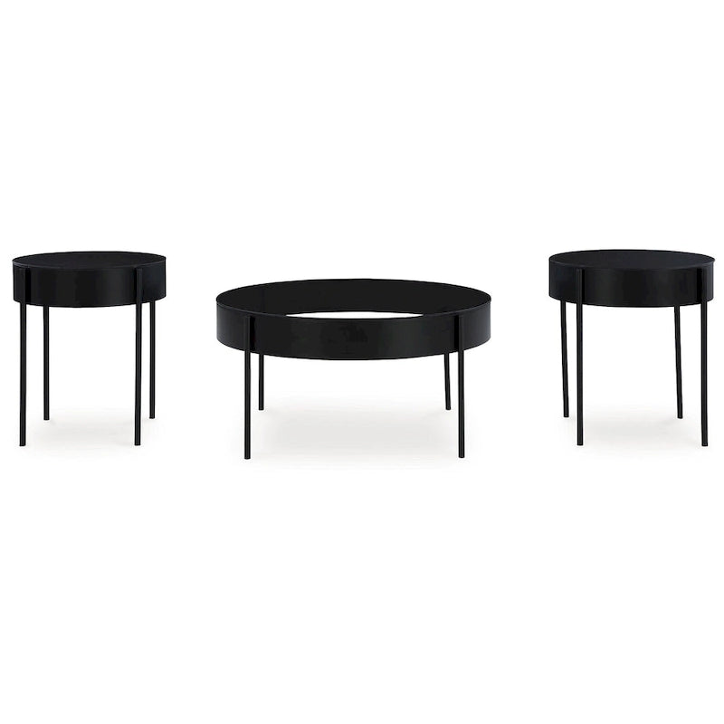 Ensemble de 3 tables d'appoint noires Ardoline de Signature Design by Ashley - 91,4 cm (L) x 91,4 cm (P) x 46,4 cm (H)