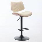 Ensemble moderne de 2 tabourets de bar pivotants avec dossier en cuir, assise rembourrée, base chromée et hauteur réglable, pour îlot de cuisine