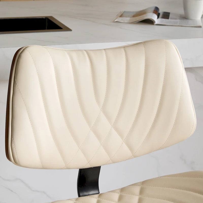 Ensemble moderne de 2 tabourets de bar pivotants avec dossier en cuir, assise rembourrée, base chromée et hauteur réglable, pour îlot de cuisine