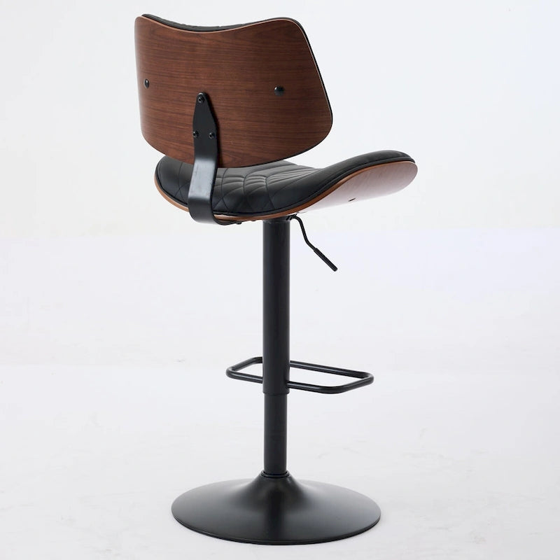 Ensemble moderne de 2 tabourets de bar pivotants avec dossier en cuir, assise rembourrée, base chromée et hauteur réglable, pour îlot de cuisine