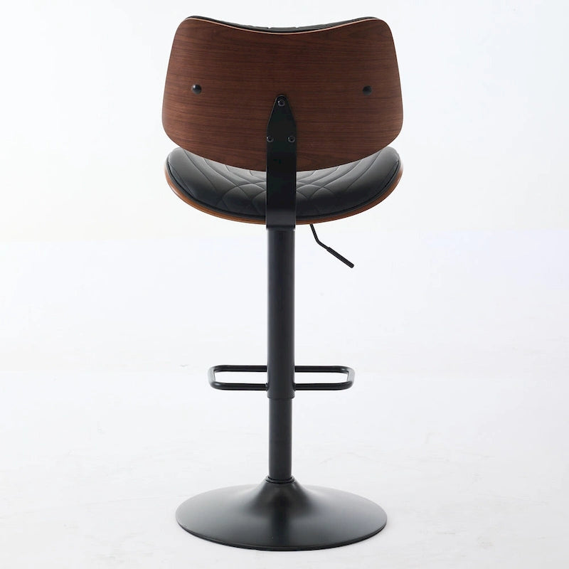 Ensemble moderne de 2 tabourets de bar pivotants avec dossier en cuir, assise rembourrée, base chromée et hauteur réglable, pour îlot de cuisine