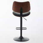 Ensemble moderne de 2 tabourets de bar pivotants avec dossier en cuir, assise rembourrée, base chromée et hauteur réglable, pour îlot de cuisine