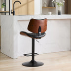 Ensemble moderne de 2 tabourets de bar pivotants avec dossier en cuir, assise rembourrée, base chromée et hauteur réglable, pour îlot de cuisine