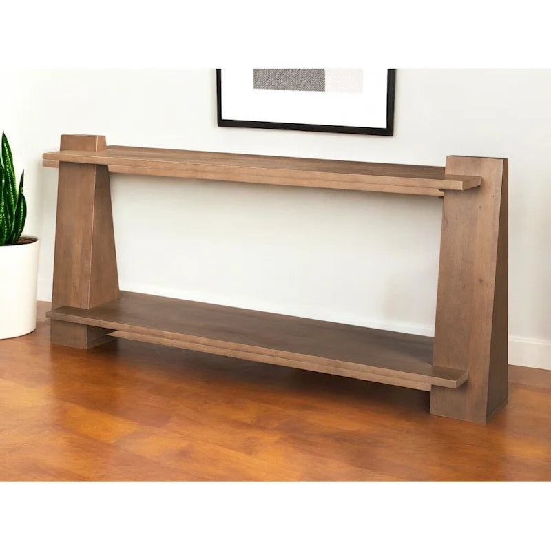 Console HomeRoots 67 en bois massif marron avec étagère - 170 x 76 x 39 cm