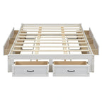 Lit plateforme Queen Size avec 6 tiroirs de rangement, blanc antique, design élégant pour une chambre bien rangée