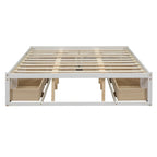 Lit plateforme Queen Size avec 6 tiroirs de rangement, blanc antique, design élégant pour une chambre bien rangée